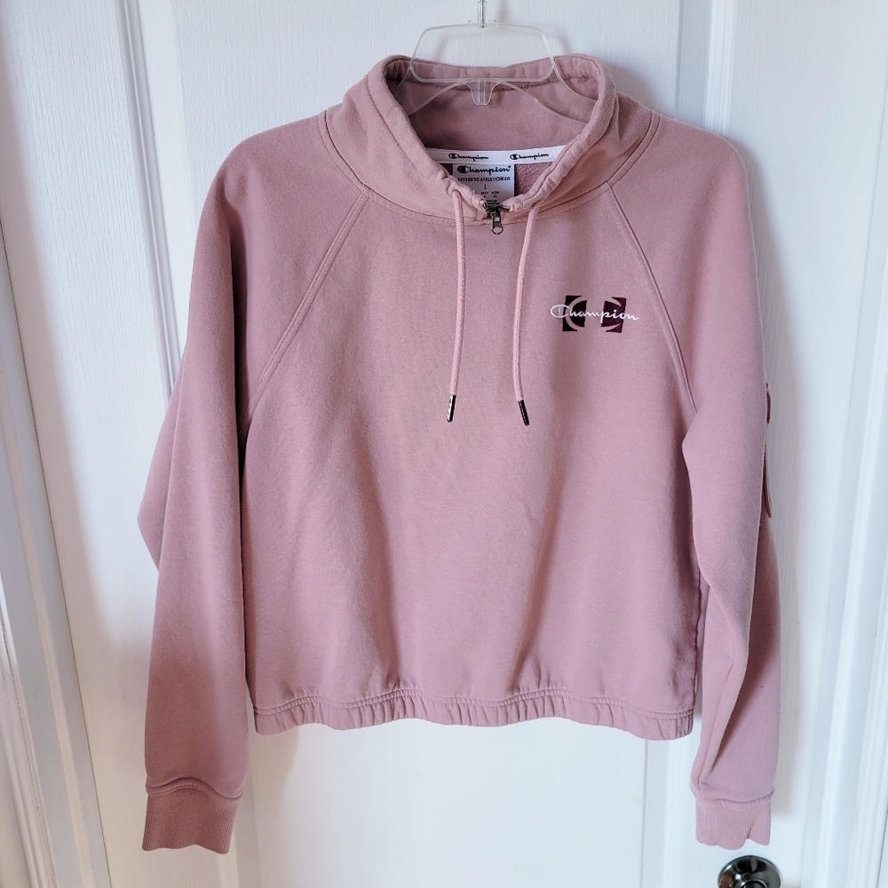 Champion Campus Eco Fleece Mini Zip Mock Neck Large Pink